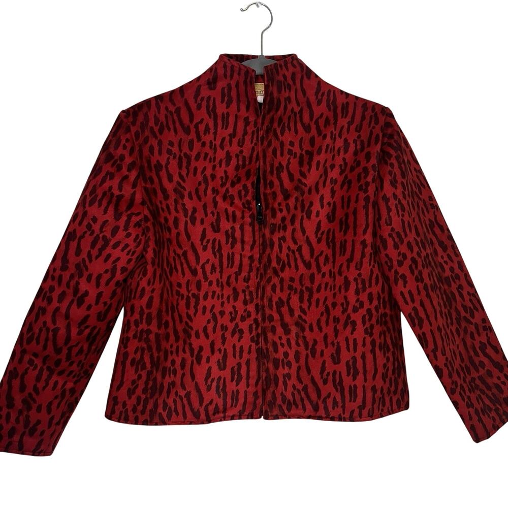 Painted Pony Jacket Women's Size M Red Leopard Animal Print Zip Western VTG USA